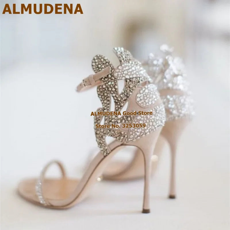 Shoes Rhinestone Stiletto Heels Bridal Sandals Bling Bling Butterfly Shape Floral Crystal Dress Pumps