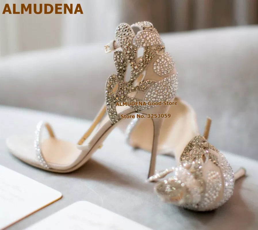 Shoes Rhinestone Stiletto Heels Bridal Sandals Bling Bling Butterfly Shape Floral Crystal Dress Pumps