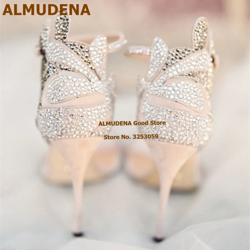 Shoes Rhinestone Stiletto Heels Bridal Sandals Bling Bling Butterfly Shape Floral Crystal Dress Pumps