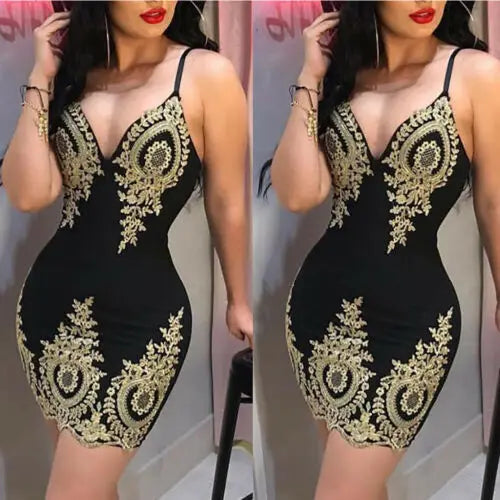 "V-Neck Embroidered Bodycon: Evening Elegance!"