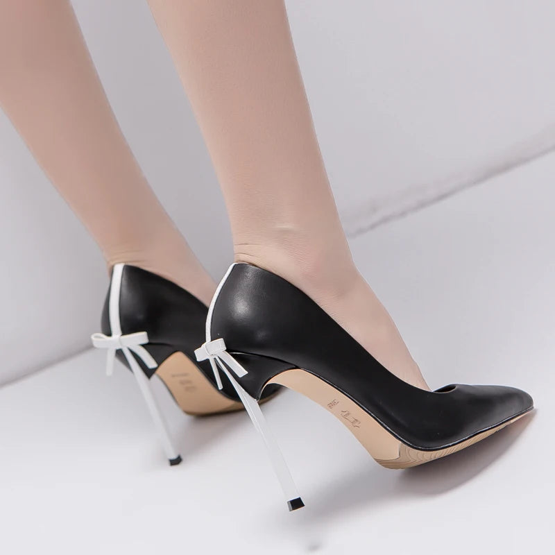 Pumps Pointed Toe shoes Blade Heels Lady Dress Shoes Bowtie Back Sexy Matte Leather High Heels