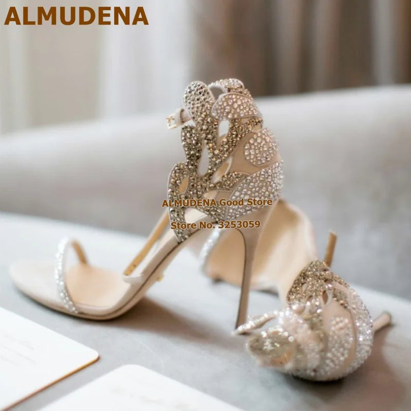 Shoes Rhinestone Stiletto Heels Bridal Sandals Bling Bling Butterfly Shape Floral Crystal Dress Pumps