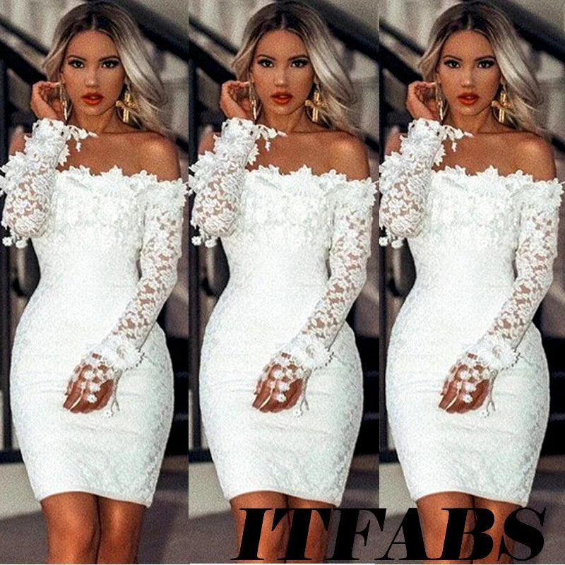 Elegance in lace: bodycon dress with bare shoulders