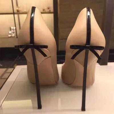 Pumps Pointed Toe shoes Blade Heels Lady Dress Shoes Bowtie Back Sexy Matte Leather High Heels