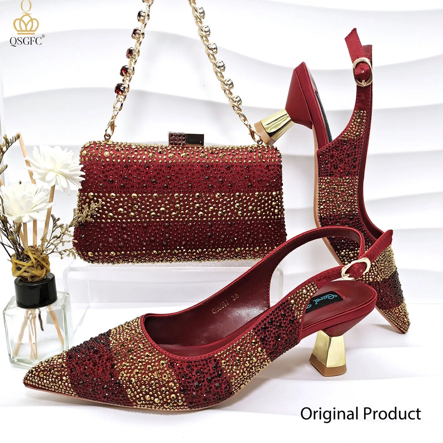 Design Shoes And Bag Set Decorated with Rhinestone Handbag Wedding Party