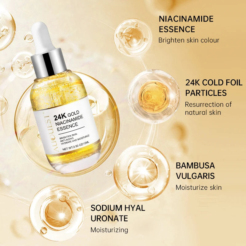 Glowing Radiance: Whitening Serum with Niacinamide, Hyaluronic Acid & 24K Gold!