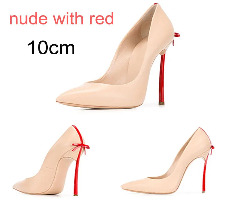 Pumps Pointed Toe shoes Blade Heels Lady Dress Shoes Bowtie Back Sexy Matte Leather High Heels