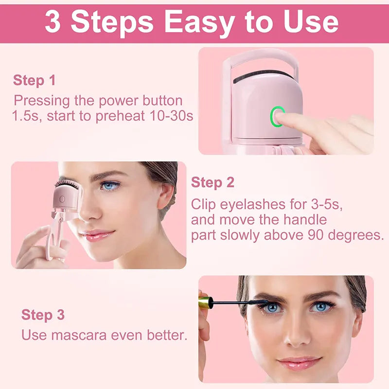 Get Perfect Curls Anytime: USB Rechargeable Heated Eyelash Curler with Dual Temperature Levels!