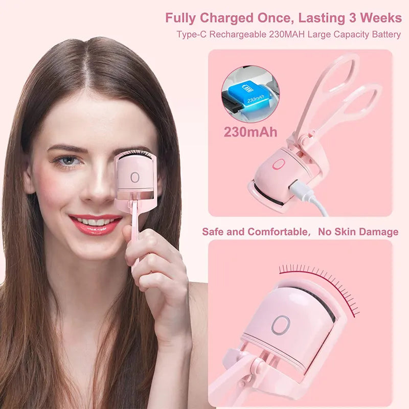 Get Perfect Curls Anytime: USB Rechargeable Heated Eyelash Curler with Dual Temperature Levels!