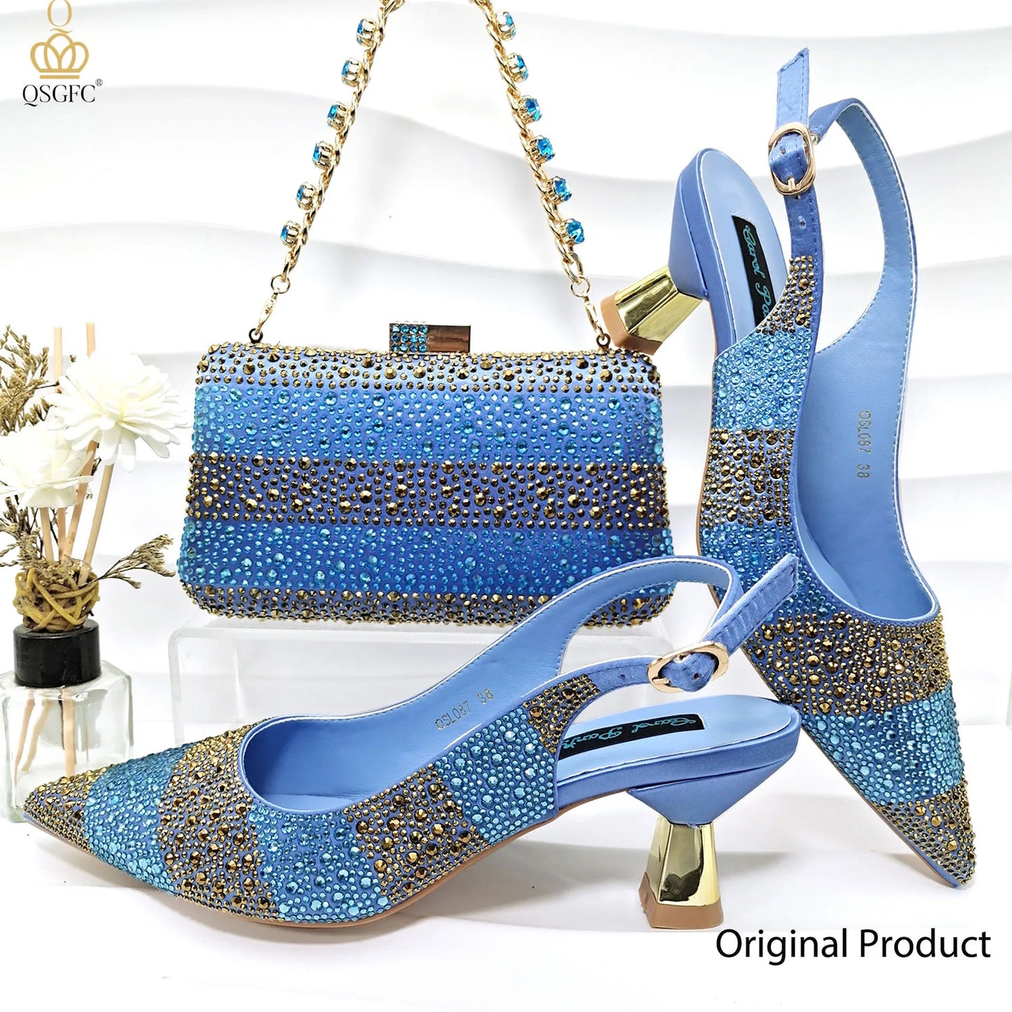 Design Shoes And Bag Set Decorated with Rhinestone Handbag Wedding Party